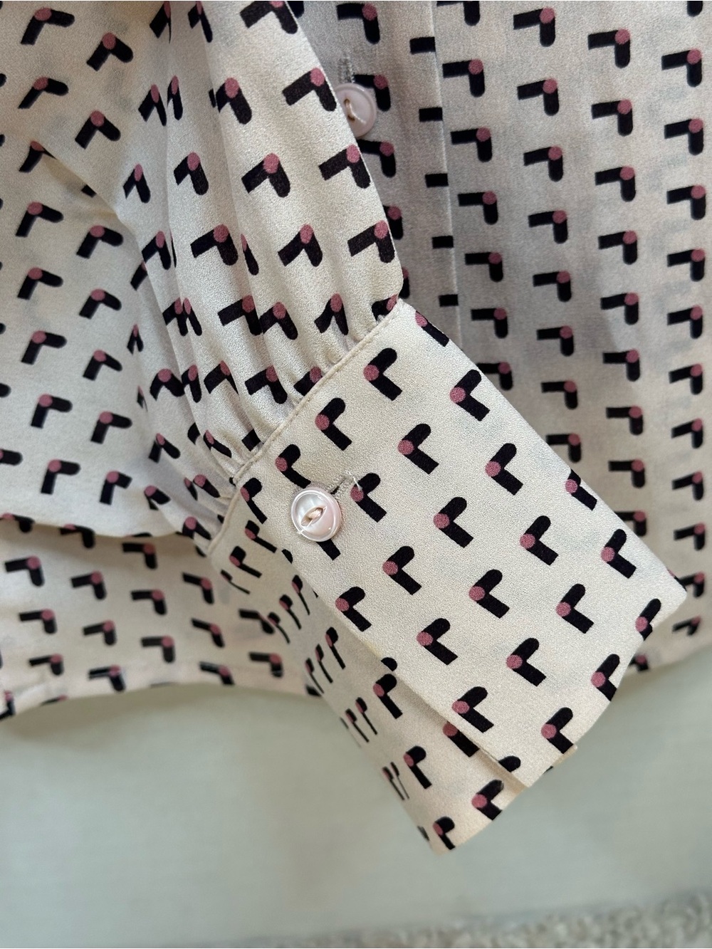 Jones New York Pink Button-Down Shirt with Black Micro Pattern, 100% Silk - Picture 5 of 10